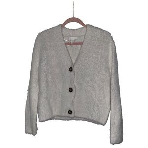 H&M Fluffy White Cardigan Sweater with Buttons
